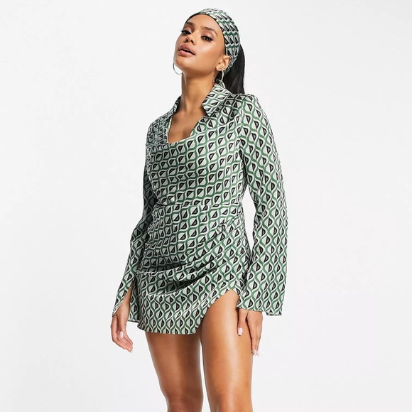ASOS Dresses & Skirts - ASOS DESIGN collared cowl neck mini dress in geo print with matching headscarf
